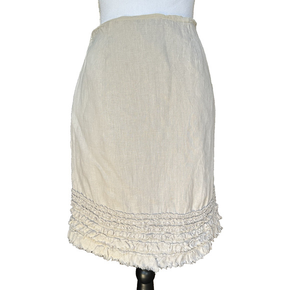 Tommy Bahama Skirt Womens 6 Khaki Linen Two Palms Tiered Ruffle Raw Edged Trim - Picture 2 of 8